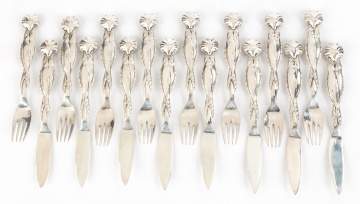 Georg Jensen Sterling Silver Fish Pattern Forks  and Knives