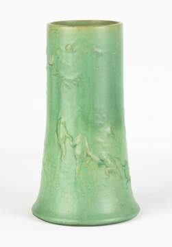 Unusual Teco Vase with Relief Dancing Frogs