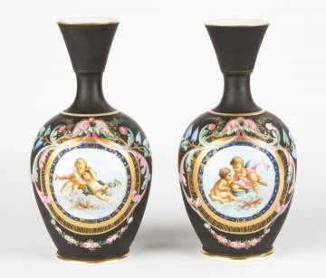 Pair of Hand Painted and Enameled Porcelain Vases