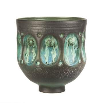 Edwin Scheier (American, 1910-2008) Footed Pot with Figures