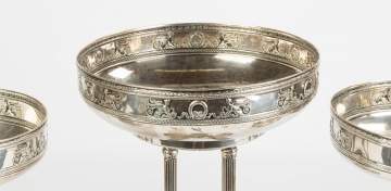 Three Judaica Silver Compotes with Pillars and Relief  Decoration