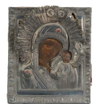 Early Russian Silver and Jeweled Icon
