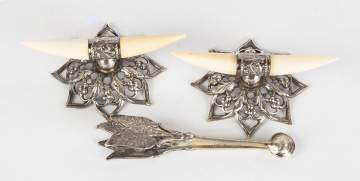 James Dixon Sterling Silver Knife Rests and Gorham Tongs