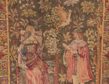 Small Tapestry Depicting Court Figures in a Floral Background