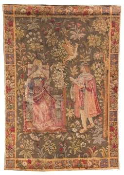 Small Tapestry Depicting Court Figures in a Floral Background