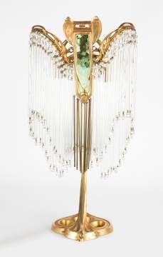French Art Nouveau Gilt Bronze and Crystal Lamp