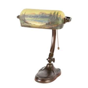 Handel Reverse Painted Desk Lamp with Mountain Landscape
