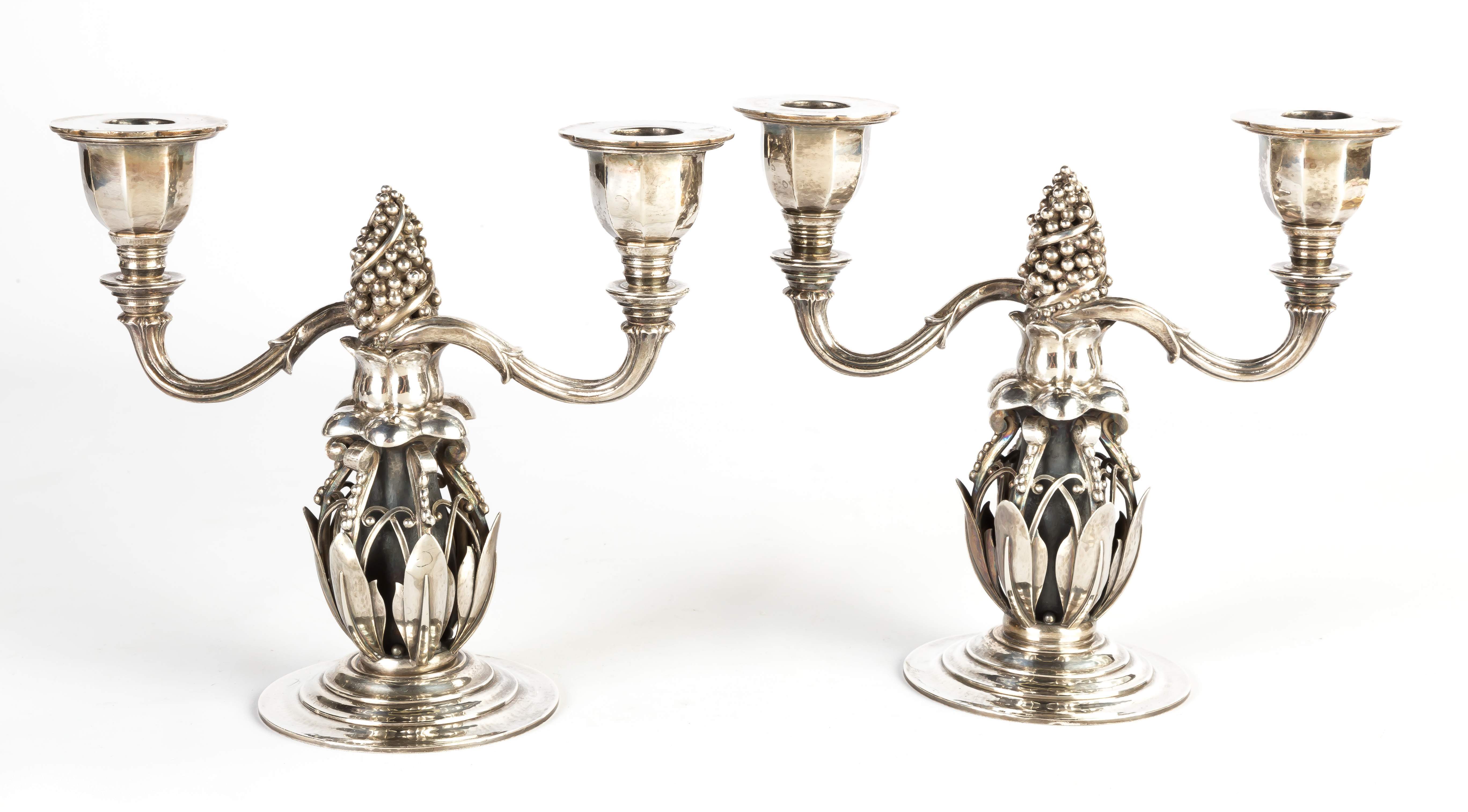 Early Jensen Pair of Sterling Silver Candlesticks Cottone Auctions