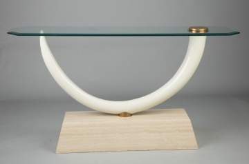 Maison Jansen Faux Elephant Tusk and Marble Side Table
