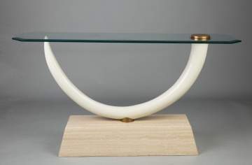Maison Jansen Faux Elephant Tusk and Marble Side Table