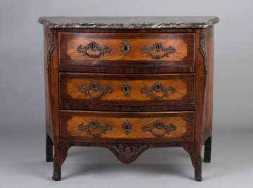 French Kingwood Serpentine Marble Top Commode
