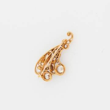 Antique Diamond and Pearl 18K Gold Brooch