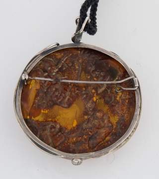 Large Silver Mounted Amber Pendant 