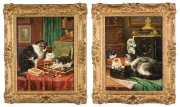 Lucie Briard (French, 19th/20th century) Pair of Cat Paintings