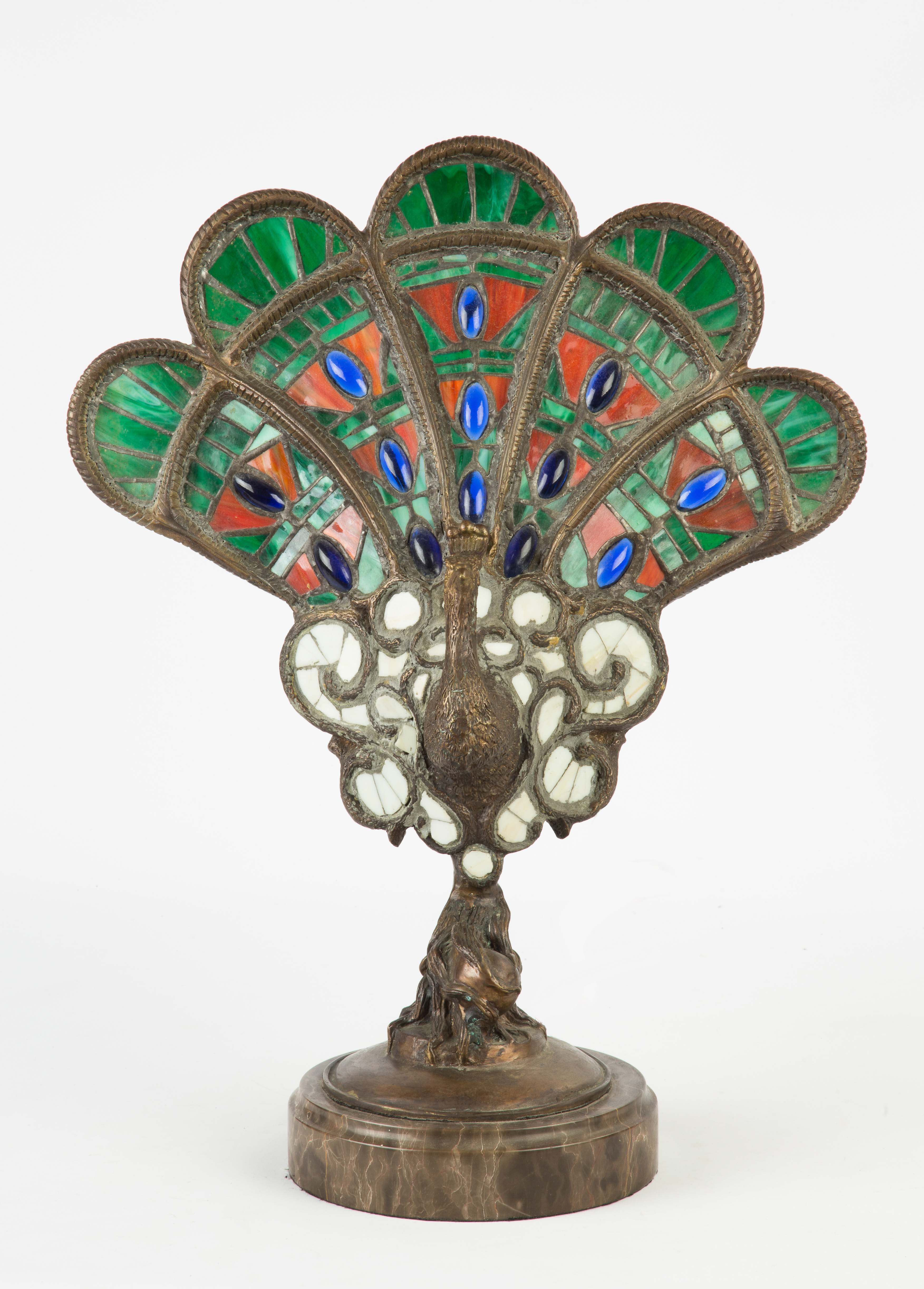 Leaded Glass And Jeweled Peacock Lamp Cottone Auctions Leaded Glass And Jeweled Peacock Lamp Cottone Auctions