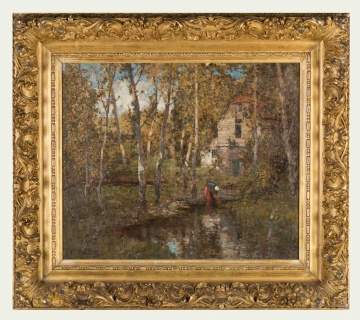 William Macbride (English, 1856-1913) Woodland Scene with Stream
