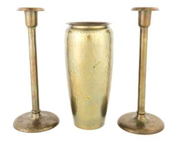 Roycroft Hammered Copper Candlesticks and Vase
