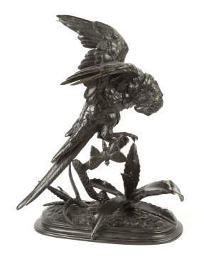 Bronze Sculpture of a Parrot with Butterfly