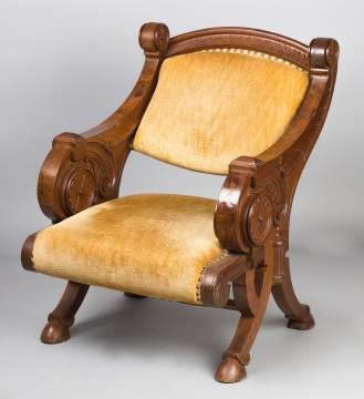 Carved Burl Walnut Arm Chair