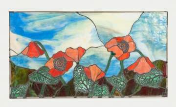 Leaded Glass Panel with Poppies 