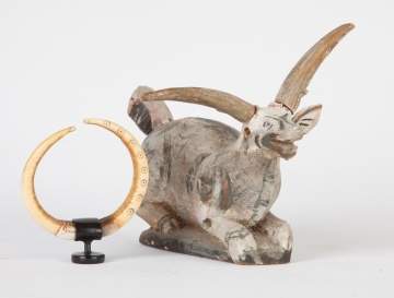 Indonesian Figure of an Ox and Bone Nose Ring