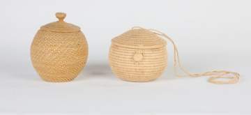 Two Native American Woven Lidded Baskets