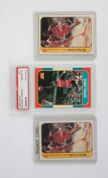 1986 Fleer #57 Michael Jordan Rookie RC & Two 1986-87 Fleer #8 Michael Jordan Rookie Sticker Basketball Cards