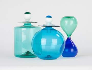 Two Yoichi Ohira Bottles For De Mayo Murano and Fulvio Bianconi Hour Glass for Benini 