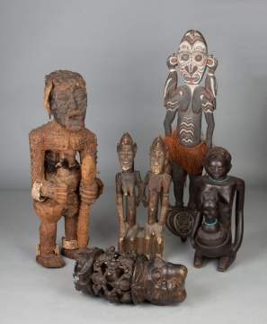 Group of African/Indonesian Figures and Bronze Incense Burner