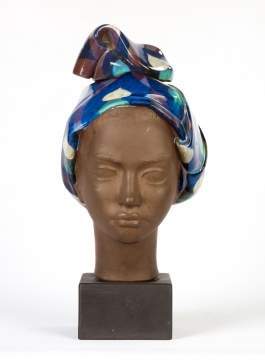 Johannes Hedegaard (Danish, b. 1915) Ceramic Bust with Glazed Head wrap