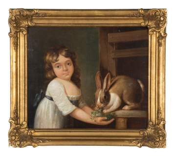 George Morland (British, 1763-1804) "Girl & Rabbit"