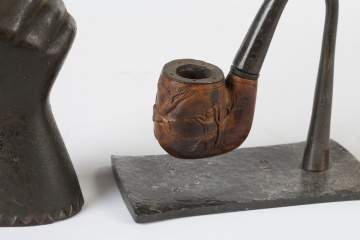 Cast Iron Hand & Carved Burl Pipe