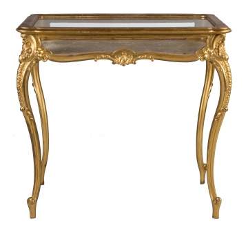 French Gilt Wood Lift Top Vitrine