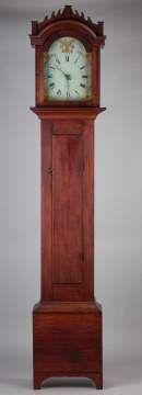 New England Red Stained Wooden Works Tall Case  Clock