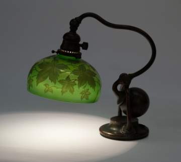 Tiffany Studios NY Counter Balance Lamp with Intaglio Carved Shade