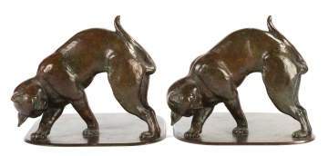 Pair of Tiffany Studios NY Bronze Cat Bookends