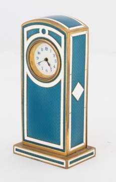 Swiss Blue and White Guilloche Enamel Clock