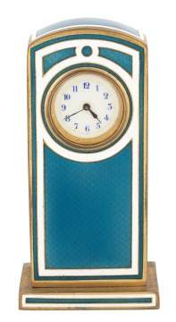 Swiss Blue and White Guilloche Enamel Clock