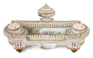 French Hand Painted Porcelain Desk Stand