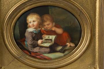 KPM Painting on Porcelain of Children Reading a Book