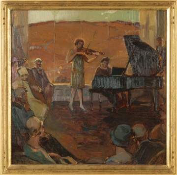 Alexander Oscar Levy (American, 1881-1947) "The  Recital, Miss Lent Violinist"