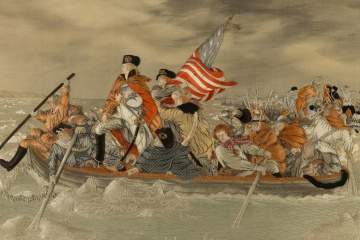 Needlework and Trapunto on Silk of Washington Crossing the Delaware