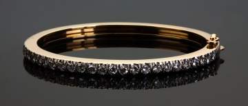 14K Yellow Gold and Diamond Hinged Bracelet