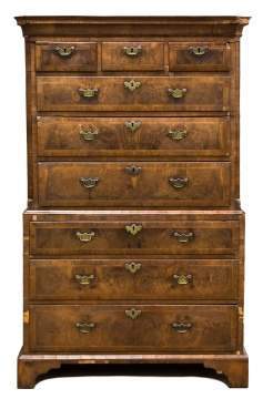 George I or II Inlaid Burl Walnut Chest on Chest