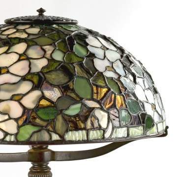 Fine and Rare Tiffany Studios New York Dogwood Leaded Glass and Bronze Table Lamp