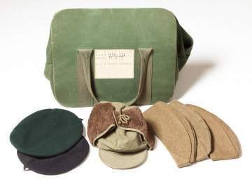 Group of WWII Military Hats & Bag