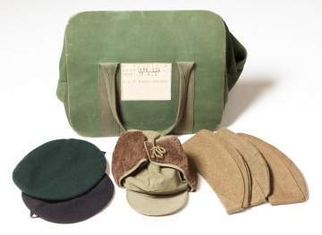 Group of WWII Military Hats & Bag