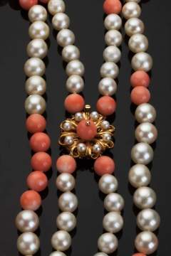 Double Strand Coral and Cultured Pearl Necklace