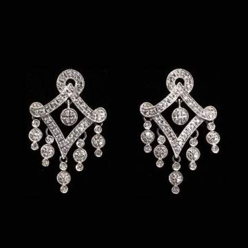 14K White Gold and Diamond Earrings