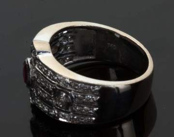 18K White Gold, Natural Ruby and Diamond Ring